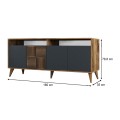 Milan Megapap melamine buffet in walnut - anthracite color 180x35x78,6cm.