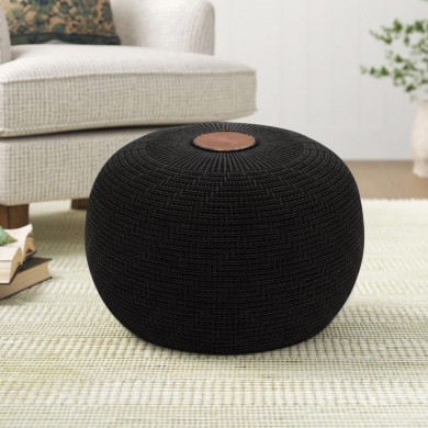 Stool - Pouf Knit Megapap knitted black color Φ47x35cm.
