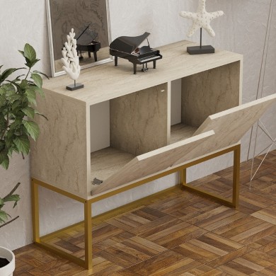 Zermat Megapap melamine buffet in beige travertine - gold color 90x34x70cm.