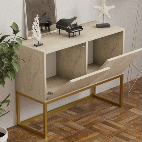 Zermat Megapap melamine buffet in beige travertine - gold color 90x34x70cm.