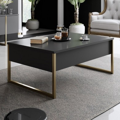 Luxe Megapap metal - melamine coffee table in anthracite - gold color 90x60x40cm.