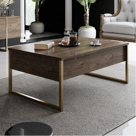Luxe Megapap metal - melamine coffee table in walnut - gold color 90x60x40cm.