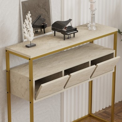 Guarda Megapap metal - melamine console in beige travertine - gold color 100x29x90cm.