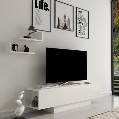 Matera Megapap melamine TV furniture in white color 150x31.5x41.6cm.