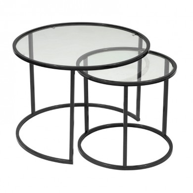 Vetro Megapap metal - tempered glass coffee table in black color Ø60x43cm.