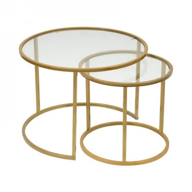 Vetro Megapap metal - tempered glass coffee table in gold color Ø60x43cm.