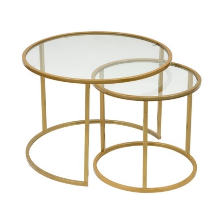 Vetro Megapap metal - tempered glass coffee table in gold color Ø60x43cm.