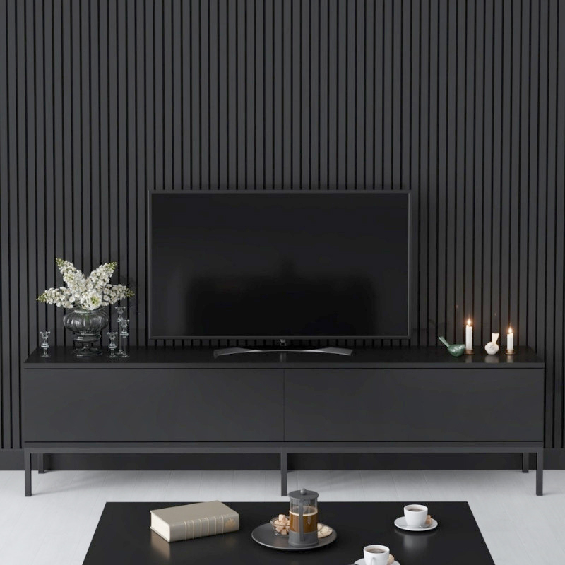 Lord Megapap melamine tv stand in black color 180x30x47cm.
