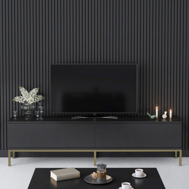 Έπιπλο τηλεόρασης Lord Megapap χρώμα μαύρο - χρυσό 180x30x47εκ.