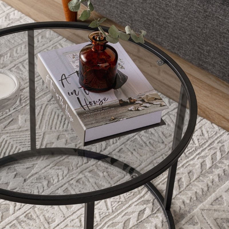 Startis Megapap metal - tempered glass coffee table in black color Ø60x43cm.