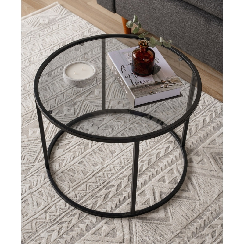Startis Megapap metal - tempered glass coffee table in black color Ø60x43cm.