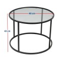 Startis Megapap metal - tempered glass coffee table in black color Ø60x43cm.