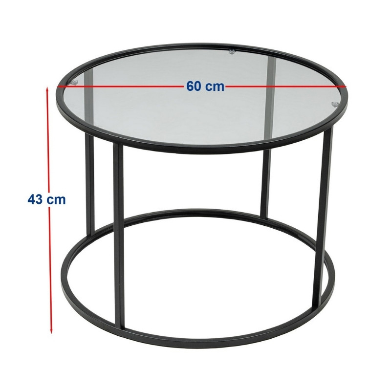Startis Megapap metal - tempered glass coffee table in black color Ø60x43cm.