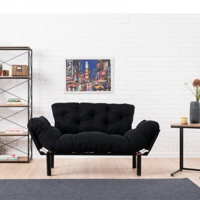 Nitta Megapap two seater fabric sofa bed in black color 155x70x85cm.