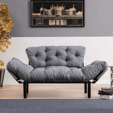 Nitta Megapap two seater fabric sofa bed in grey color 155x70x85cm.