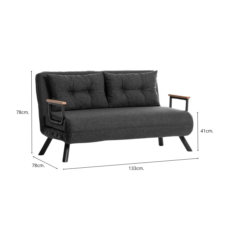 Sando Megapap two seater fabric sofa bed in dark grey color 133x78x78cm.