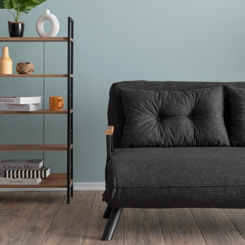 Sando Megapap two seater fabric sofa bed in dark grey color 133x78x78cm.