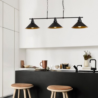 Kyran Megapap E27 metallic three-light ceiling light in black color 108x24x55cm.