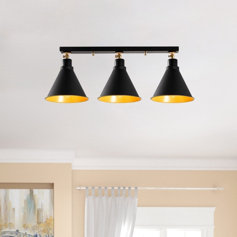 Arden Megapap E27 metallic three-light ceiling light in black color 72x20x26cm.