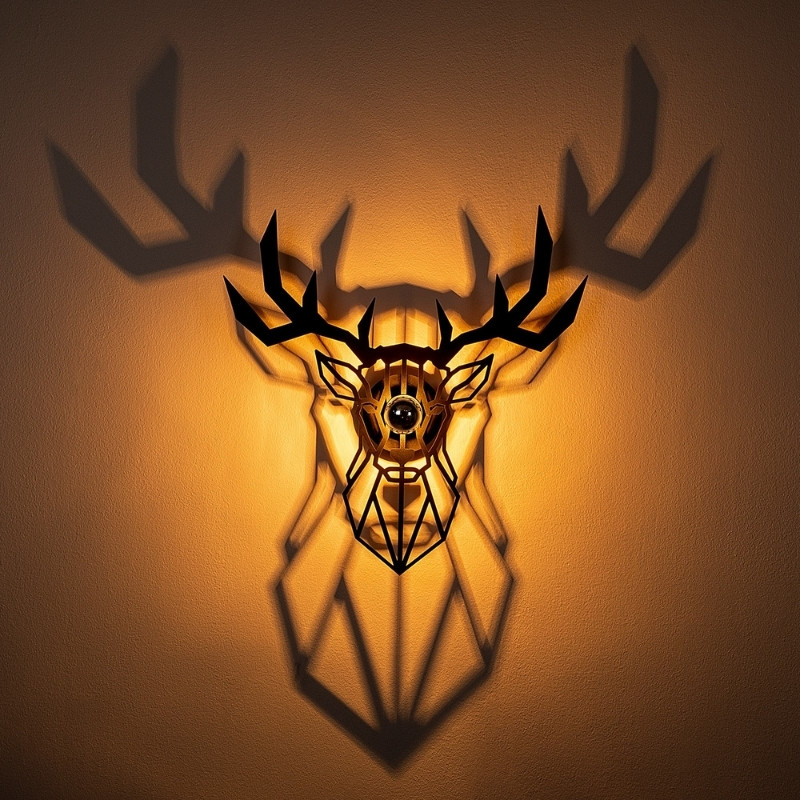 Απλίκα τοίχου Deer Megapap E27 MDF χρώμα μαύρο 55x12x55εκ.