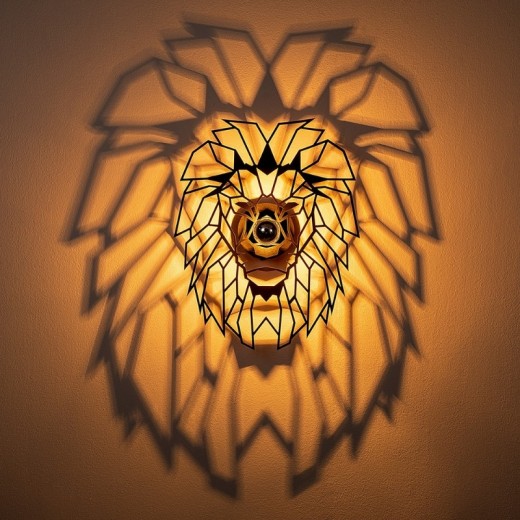 Απλίκα τοίχου Lion Megapap E27 MDF χρώμα μαύρο 39x12x49εκ.