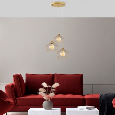 Alvaro Megapap E27 metallic three-light ceiling light in gold color 56x40x121cm.
