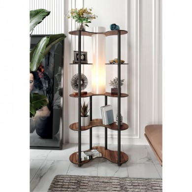 Nova II Megapap floor lamp MDF - PVC fabric in black - walnut color 65x35x150cm.