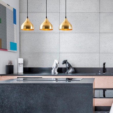 Fida Megapap E27 metallic three-light ceiling light in gold color 68x18x114cm.