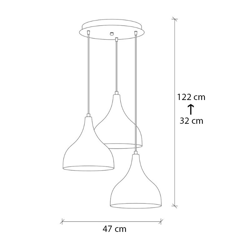 Oslo Megapap E27 metallic three-light ceiling light in copper color 47x30x122cm.