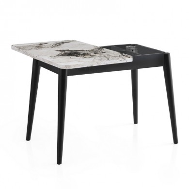 Τραπέζι Dolunay Megapap επεκτεινόμενο χρώμα λευκό εφέ μαρμάρου - μαύρο 100x60(120x100)x79,5εκ.