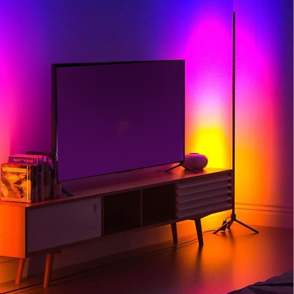 Φωτιστικό δαπέδου RGB LED Space Megapap με ασύρματο χειριστήριο χρώμα μαύρο Ø25x112εκ.