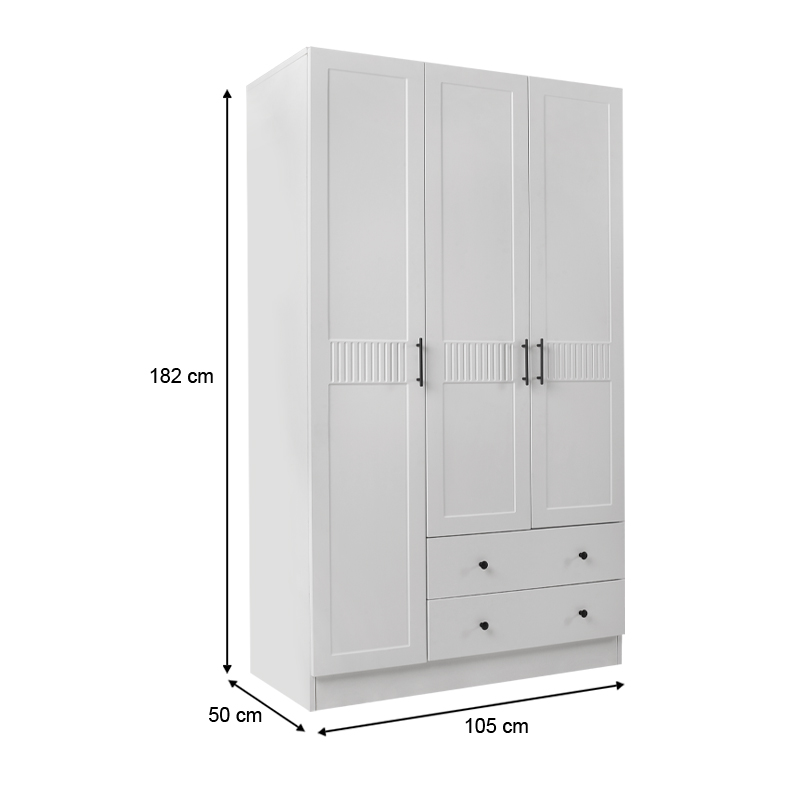 Jenna Megapap 3 doors wardrobe in white color 105x50x182cm.