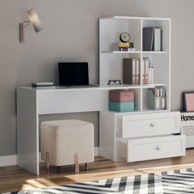 Emily Megapap desk with bookself in white color 155x60x152cm.