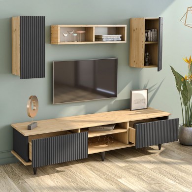 Tokyo Megapap TV Unit in sapphire oak - anthracite color 170x37x45cm.
