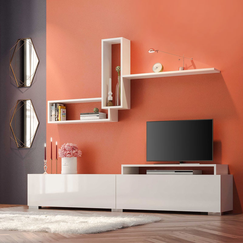 Odessa Megapap TV Unit in white color 180x37x47cm.