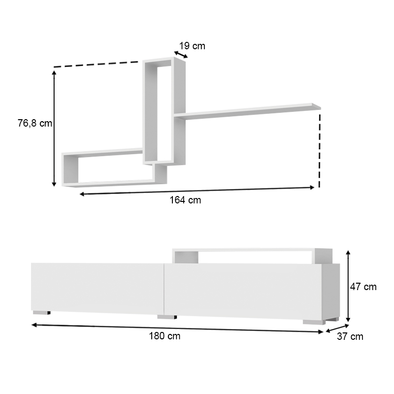 Odessa Megapap TV Unit in white color 180x37x47cm.