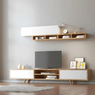 Serine Megapap TV Unit in sapphire oak - white color 170x37x45cm.