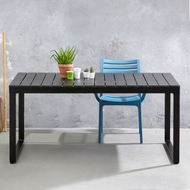 Poseidon Megapap garden table metal - solid wood in black color 180x92x75cm.