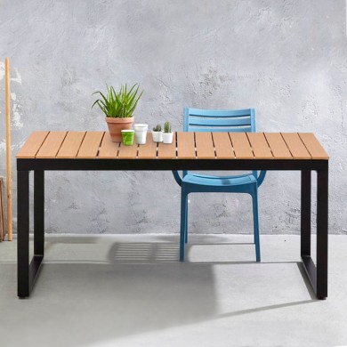 Poseidon Megapap garden table metal - solid wood in black - walnut color 180x92x75cm.