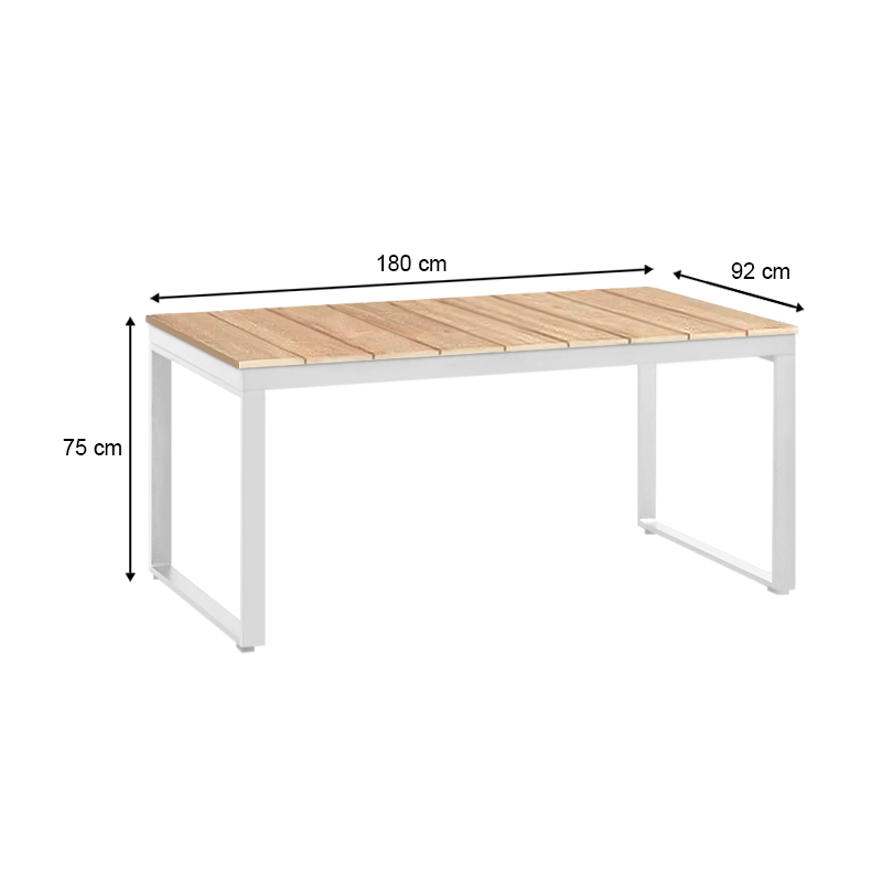 Poseidon Megapap garden table metal - solid wood in white - natural color 180x92x75cm.