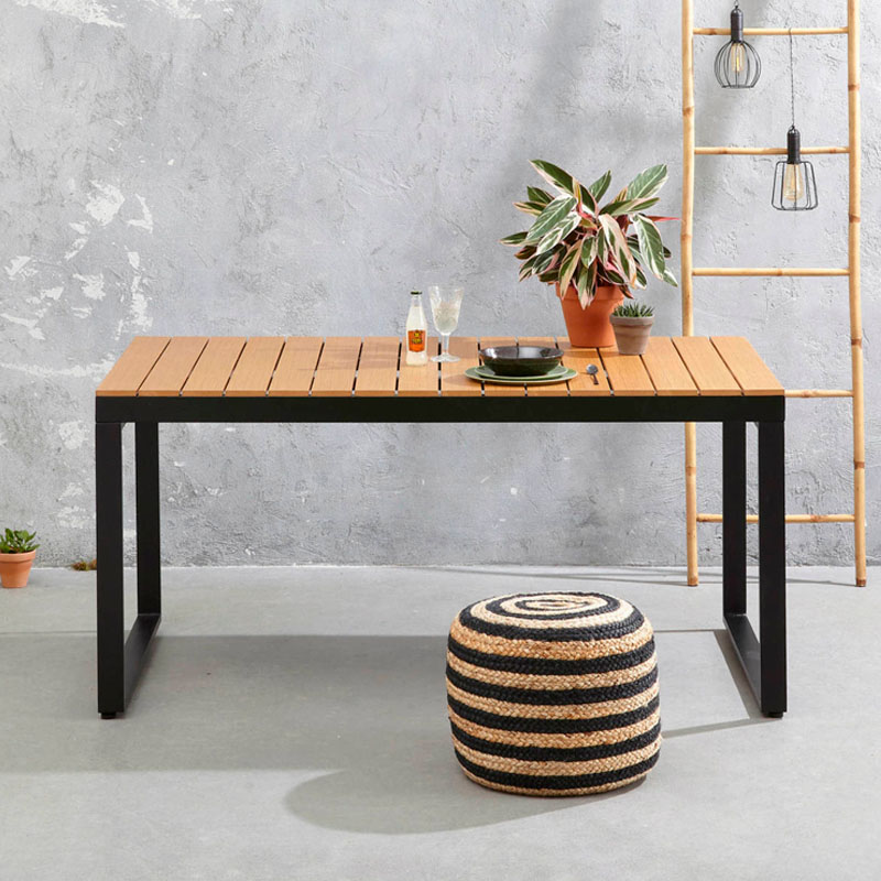 Poseidon Megapap garden table metal - solid wood in black - walnut color 150x82x75cm.