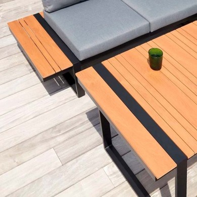 Corner garden sofa Artemis Megapap set of 4 metal-wood color black - walnut