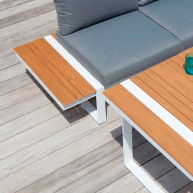 Corner garden sofa Artemis Megapap set of 4 metal-wood color white - walnut