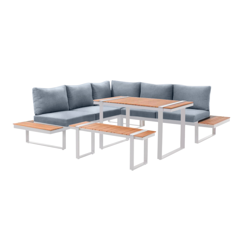Corner garden sofa Artemis Megapap set of 4 metal-wood color white - walnut
