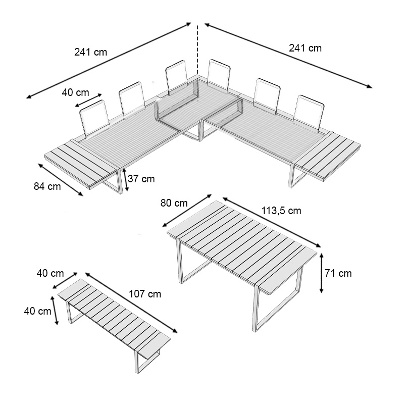 Corner garden sofa Artemis Megapap set of 4 metal-wood color white - walnut