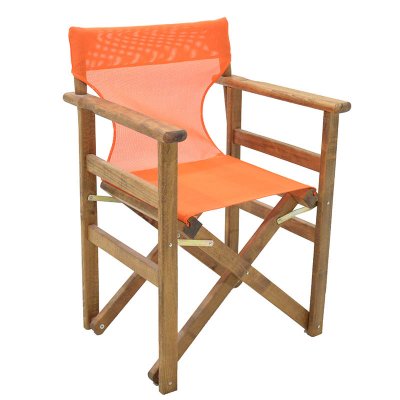 Πολυθρόνα σκηνοθέτη Klara Megapap ξύλινη μασίφ οξιά χρώμα καρυδί εμποτισμού με διάτρητο πορτοκαλί πανί 61x51x86εκ.