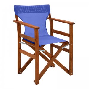Πολυθρόνα σκηνοθέτη Klara Megapap ξύλινη μασίφ οξιά χρώμα κερασί εμποτισμού με διάτρητο μπλε πανί 61x51x86εκ.