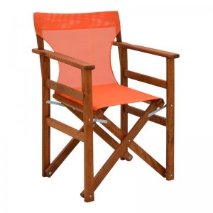 Πολυθρόνα σκηνοθέτη Klara Megapap ξύλινη μασίφ οξιά χρώμα κερασί εμποτισμού με διάτρητο πορτοκαλί πανί 61x51x86εκ.