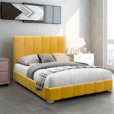 Κρεβάτι ZENIA με επένδυση υφάσματος χρώμα μουσταρδί με Ανατομικές τάβλες 160x200εκ.
