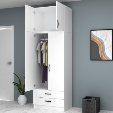 Ricardo Megapap two doors melamine wardrobe with cabinet in white color 80x51,8x240cm.